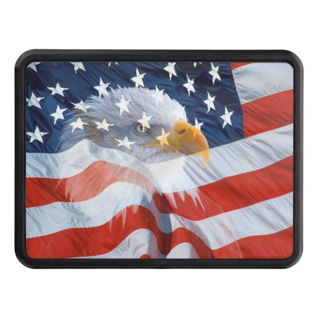 Patriotic Bald Eagle American Flag Hitch Cover (Front)
