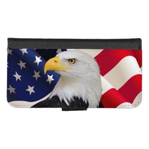 Patriotic Bald Eagle American Flag iPhone 87 Wallet Case