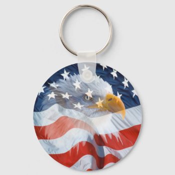 Patriotic Bald Eagle American Flag Keychain by tjustleft at Zazzle
