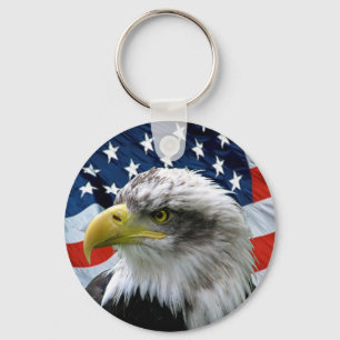 Patriotic Bald Eagle American Flag Keychain
