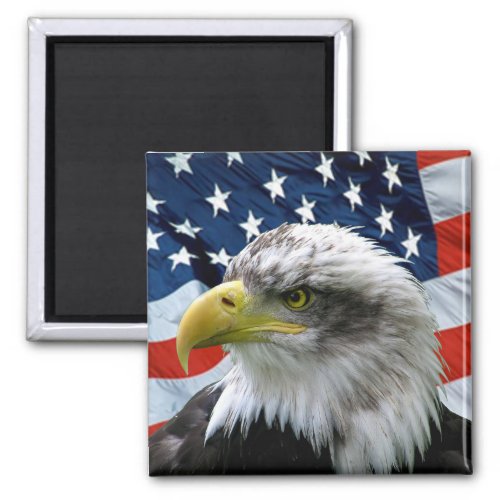 Patriotic Bald Eagle American Flag Magnet