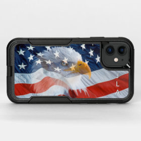 Patriotic Bald Eagle American Flag Monogrammed OtterBox iPhone Case