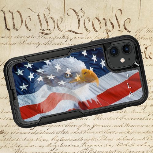 Patriotic Bald Eagle American Flag Monogrammed OtterBox Commuter iPhone 11 Case