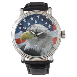 Patriotic Bald Eagle American Flag Numberles Watch