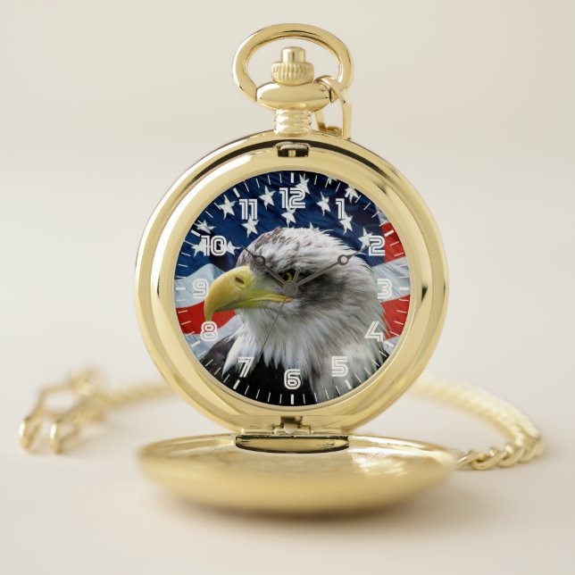 Patriotic Bald Eagle American Flag Pocket Watch (Inside)