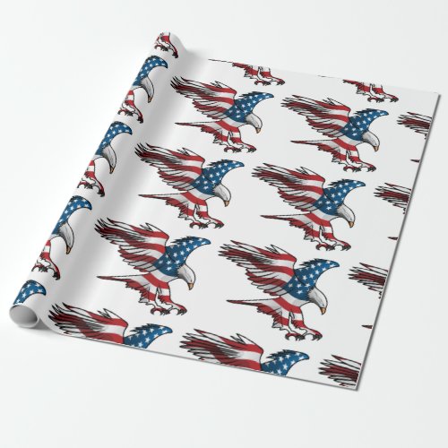 Patriotic Bald Eagle American Flag Red White Blue Wrapping Paper