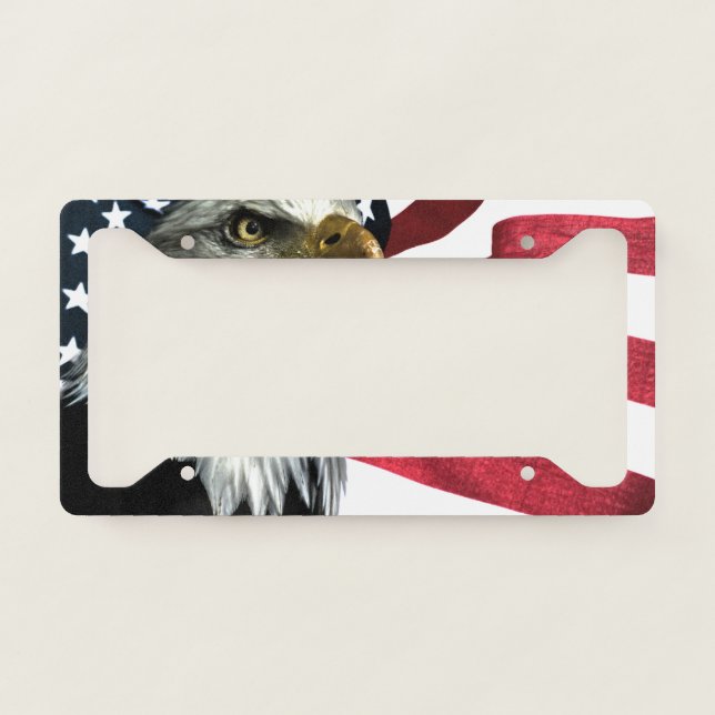 Patriotic Bald Eagle American Flag Stars Stripes License Plate Frame (Front)