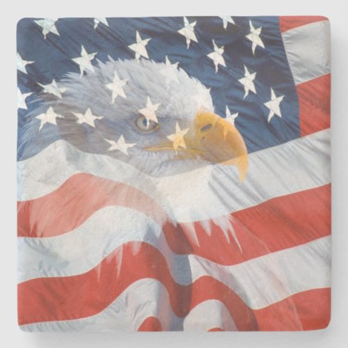 Patriotic Bald Eagle American Flag Stone Coaster