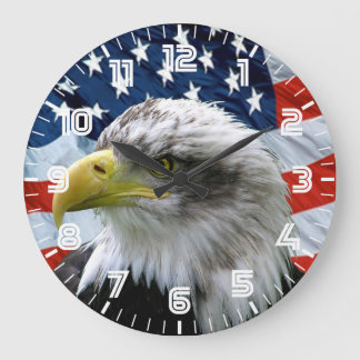 Patriotic Bald Eagle American Flag Wall Clock