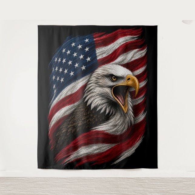 Patriotic Bald Eagle American FreeNation Design Tapestry (Front)