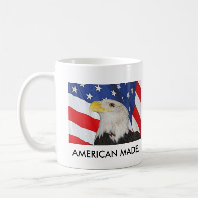 Patriotic Bald Eagle and American Flag Coffee Mug (Left)