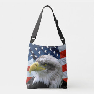 Patriotic Bald Eagle and American Flag Crossbody Bag