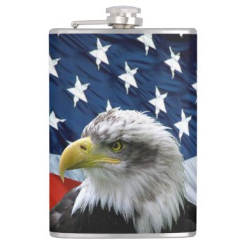Patriotic Bald Eagle And American Flag Flask by tjustleft at Zazzle