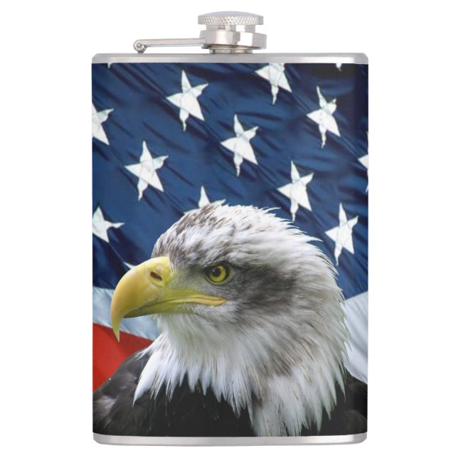 Patriotic Bald Eagle and American Flag Flask (Front)