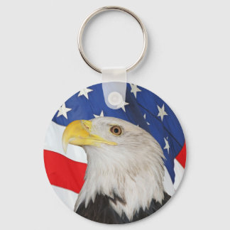 Patriotic Bald Eagle and American Flag Keychain
