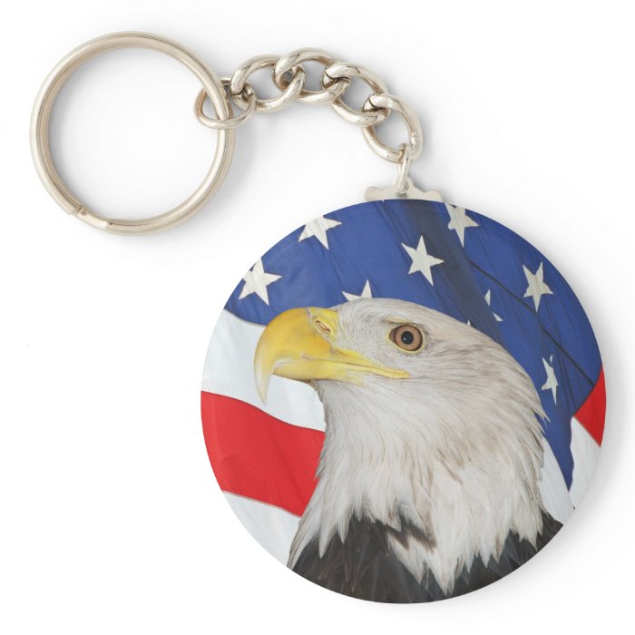 Patriotic Bald Eagle and American Flag Keychain