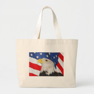Patriotic Bald Eagle and American Flag Large Tote Bag