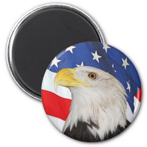 Patriotic Bald Eagle and American Flag Magnet