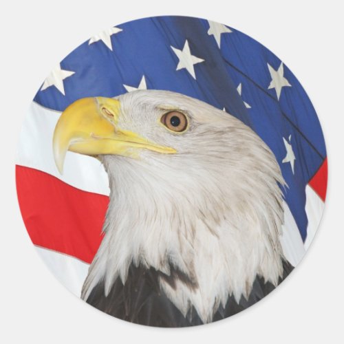 Patriotic Bald Eagle and American Flag Sticker