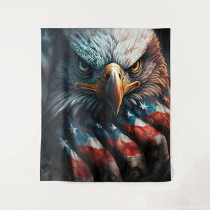 Patriotic Bald Eagle and American Flag Tapestry