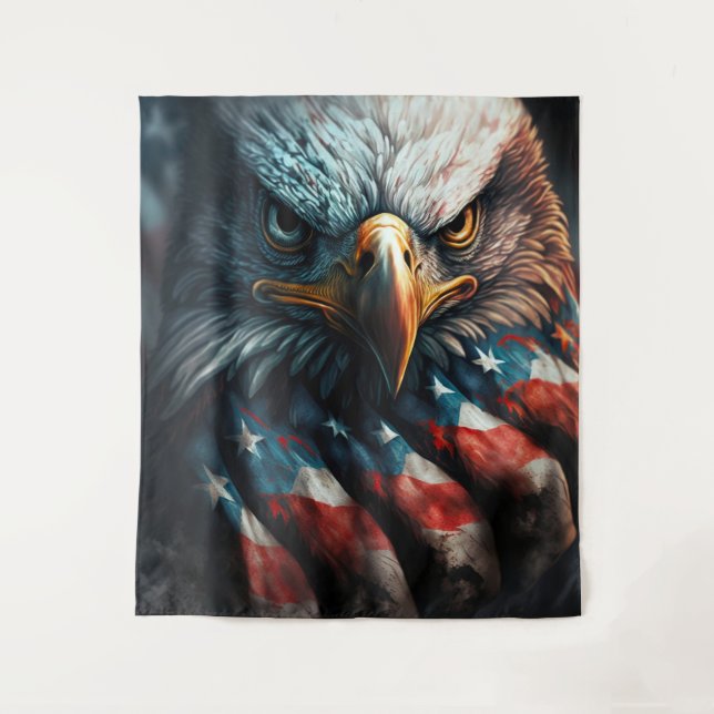 Patriotic Bald Eagle and American Flag Tapestry (Front)