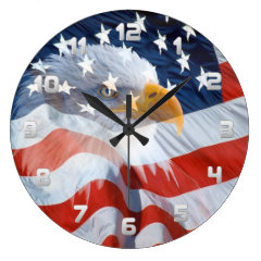 Patriotic Bald Eagle and The American Flag Large Clock