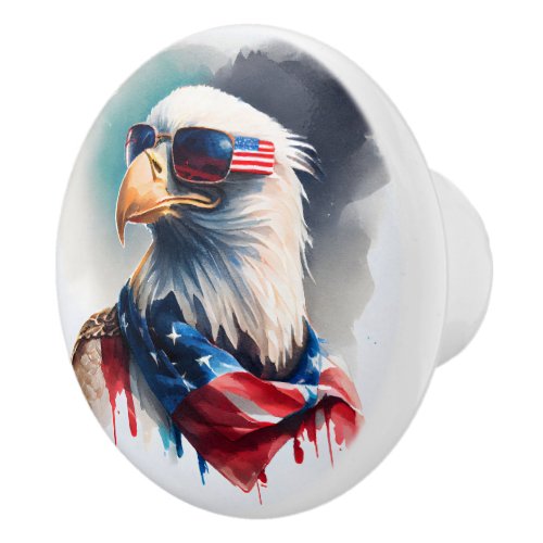 Patriotic Bald Eagle Ceramic Knob