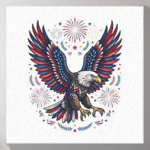 Patriotic Bald Eagle Fireworks Vintage Vector Desi Canvas Photo Tile
