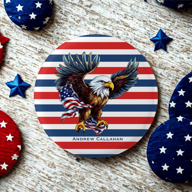 Patriotic Bald Eagle Flag Red White & Blue Stripes Button (Creator Uploaded)