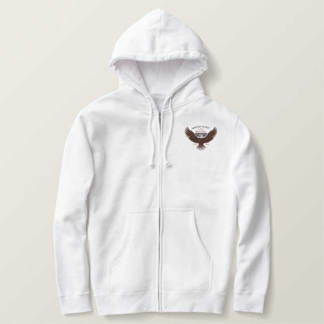 Patriotic Bald Eagle Flying Disc – T-Shirt Style D Embroidered Hoodie (Design Front)