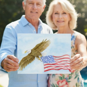 Patriotic Bald Eagle Flying with America Flag Postcard