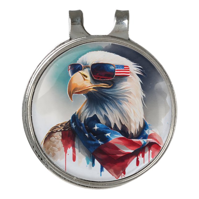Patriotic Bald Eagle Golf Hat Clip (Front)