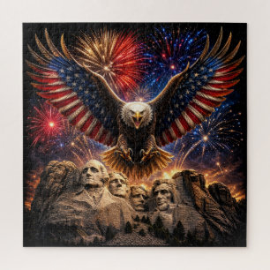 Patriotic Bald Eagle Mount Rushmore Fireworks  Jigsaw Puzzle
