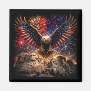 Patriotic Bald Eagle Mount Rushmore Fireworks  Magnet