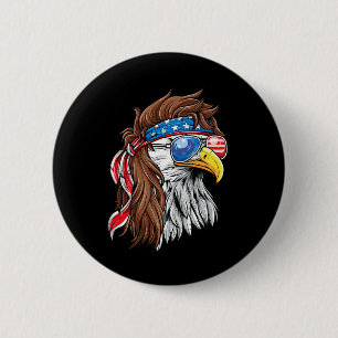 Patriotic Bald Eagle Mullet Usa American Flag 4th Button