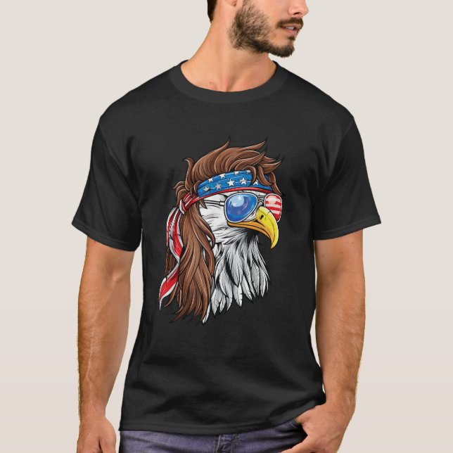 Patriotic Bald Eagle Mullet USA American Flag 4th  T-Shirt (Front)