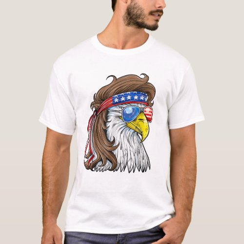 Patriotic Bald Eagle Mullet USA American Flag  T_Shirt