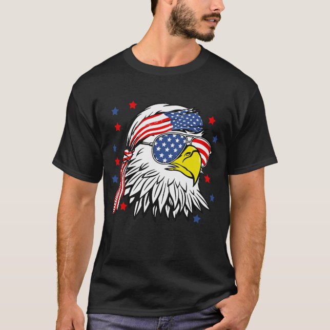 Patriotic Bald Eagle Mullet USA American Flag T-Shirt (Front)