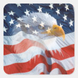 Patriotic Bald Eagle On The American Flag Square Sticker
