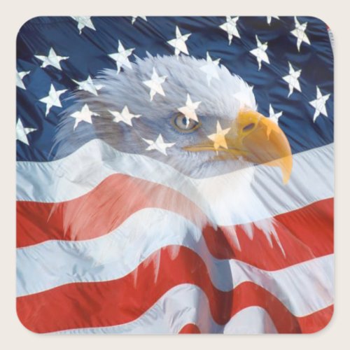 Patriotic Bald Eagle On The American Flag Square Sticker