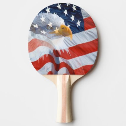 Patriotic Bald Eagle Over The American Flag Ping Pong Paddle