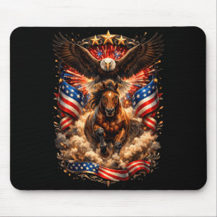 Patriotic Bald Eagle Riding Horse American Flag Mouse Pad
