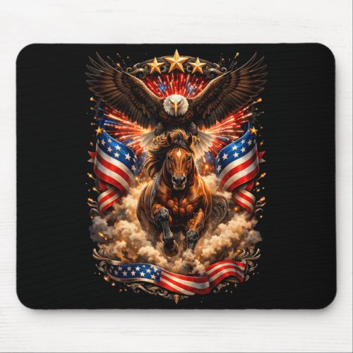 Patriotic Bald Eagle Riding Horse American Flag Mouse Pad