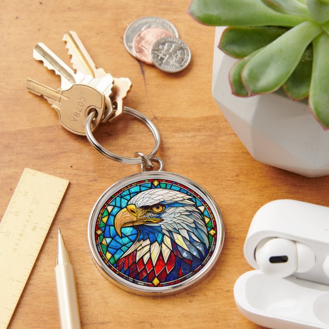 Patriotic Bald Eagle Stained Glass Keychain (Desk)