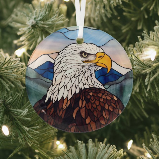 Patriotic Bald Eagle Stained Glass Ornament (Insitu)