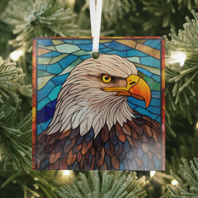 Patriotic Bald Eagle Stained Glass Ornament (Insitu)