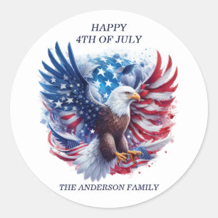 Patriotic Bald Eagle Stars Stripes Red White Blue Classic Round Sticker