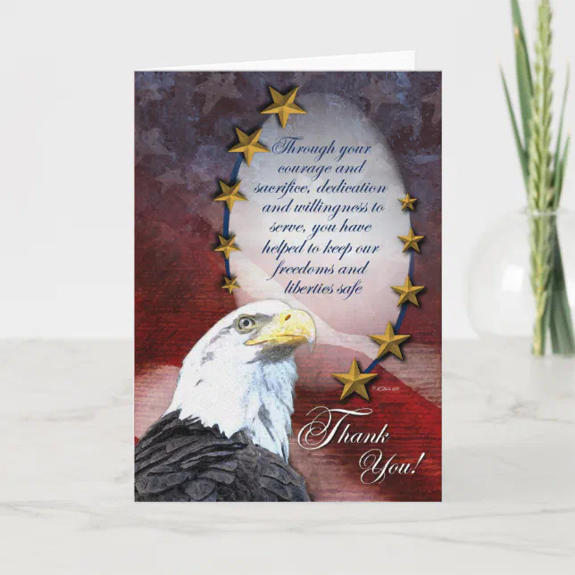 Patriotic Bald Eagle Thank You Card (Front)