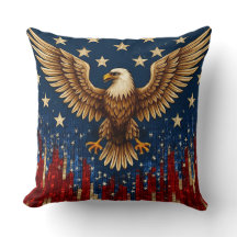 “Patriotic Bald Eagle Throw Pillow – American Flag