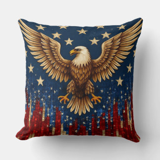 “Patriotic Bald Eagle Throw Pillow – American Flag